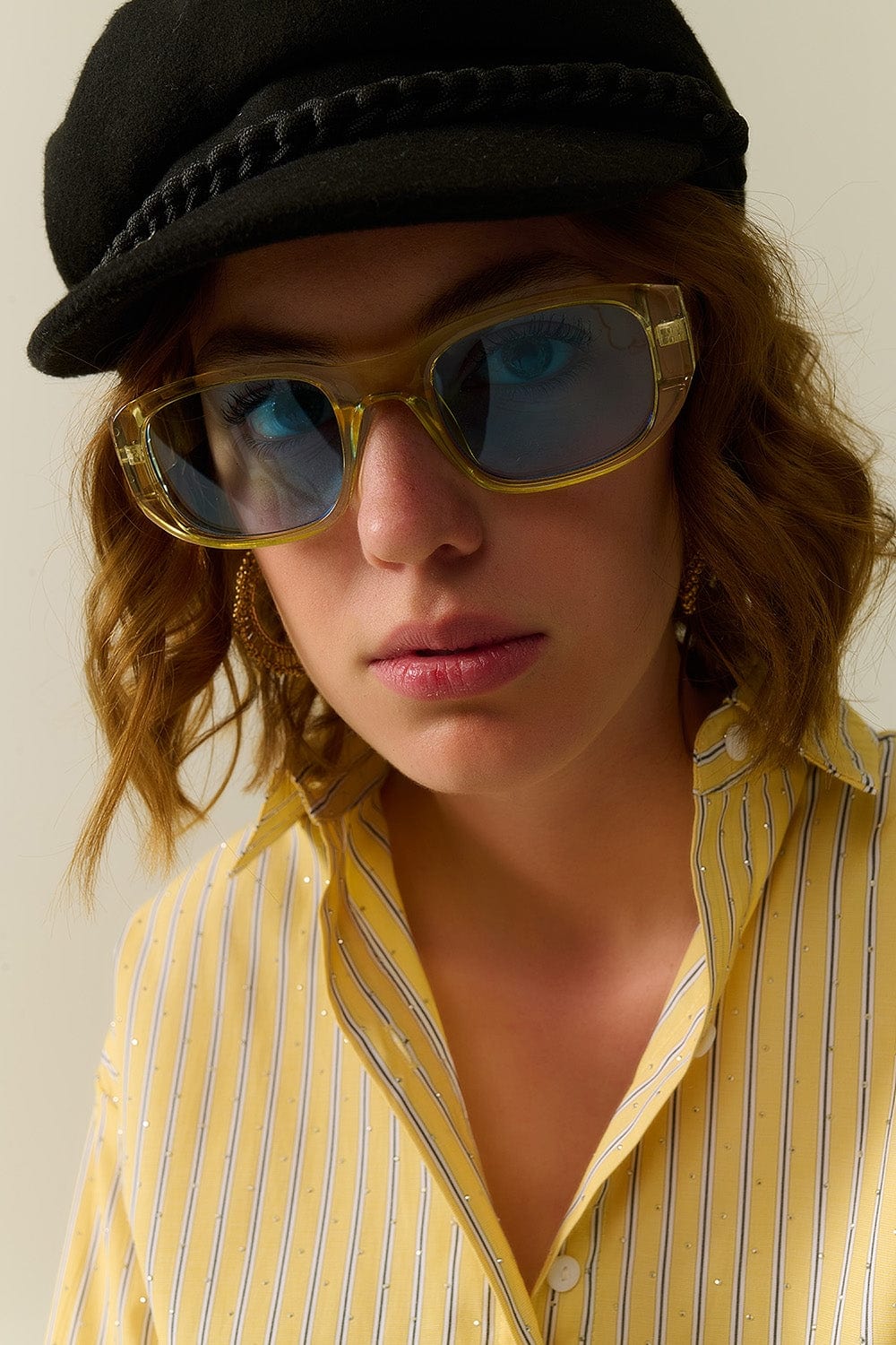 Q2 Women's Sunglasses One Size / Yellow Oval Sunglasses With High Gloss Transparent Frames In Yellow