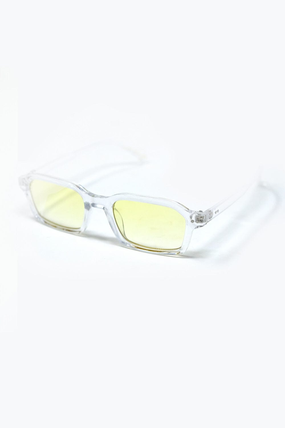 Q2 Women's Sunglasses One Size / Yellow Rectangular Thick Acetate Clear Frame Sunglasses  With Yellow Smoke Lense
