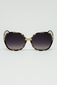 Q2 Women's Sunglasses Round Beige Printed Sunglasses With Gold Metal Detail