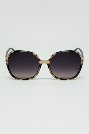 Q2 Women's Sunglasses Round Beige Printed Sunglasses With Gold Metal Detail