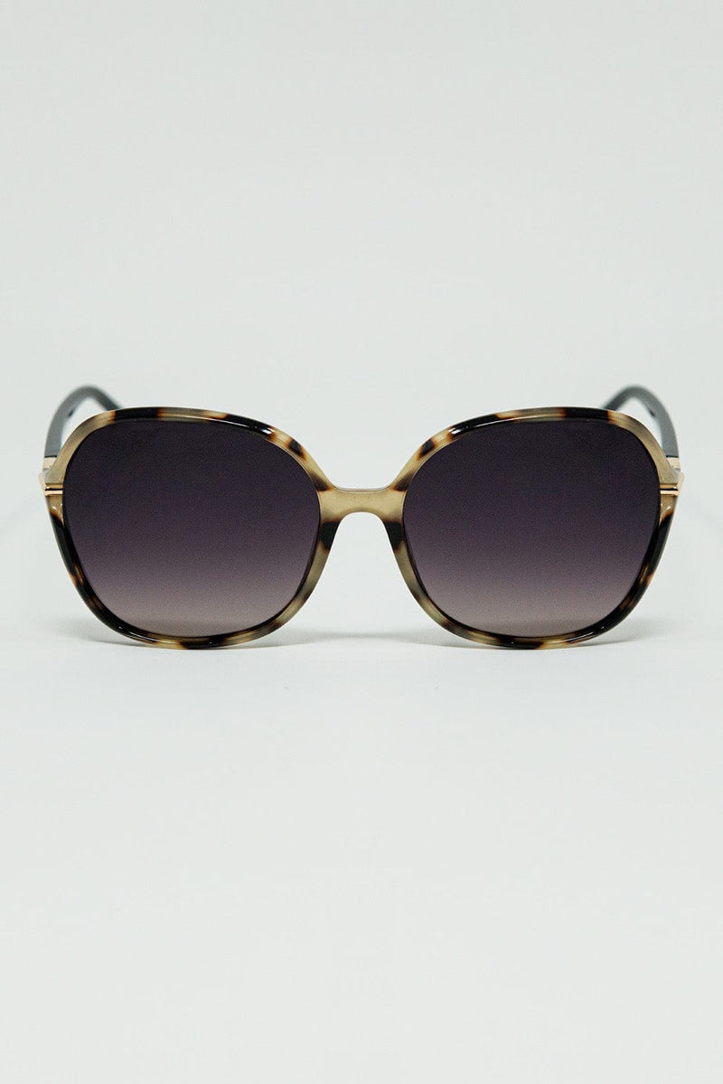 Q2 Women's Sunglasses Round Beige Printed Sunglasses With Gold Metal Detail