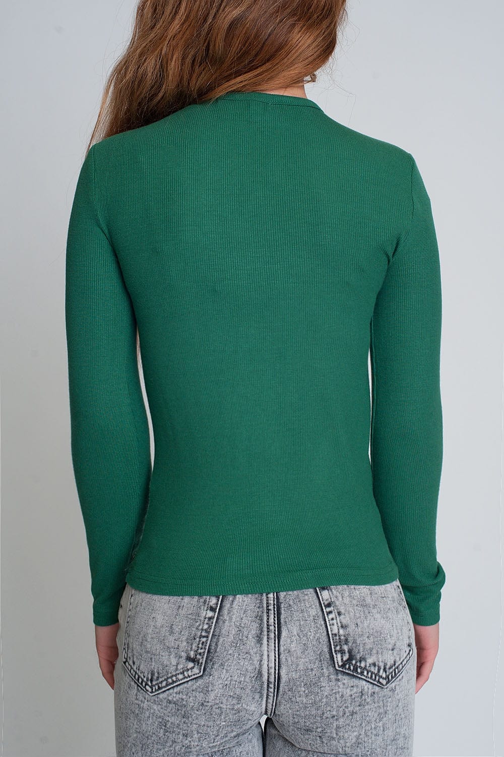 Q2 Women's Sweater Asymmetric Neck Sweater in Green