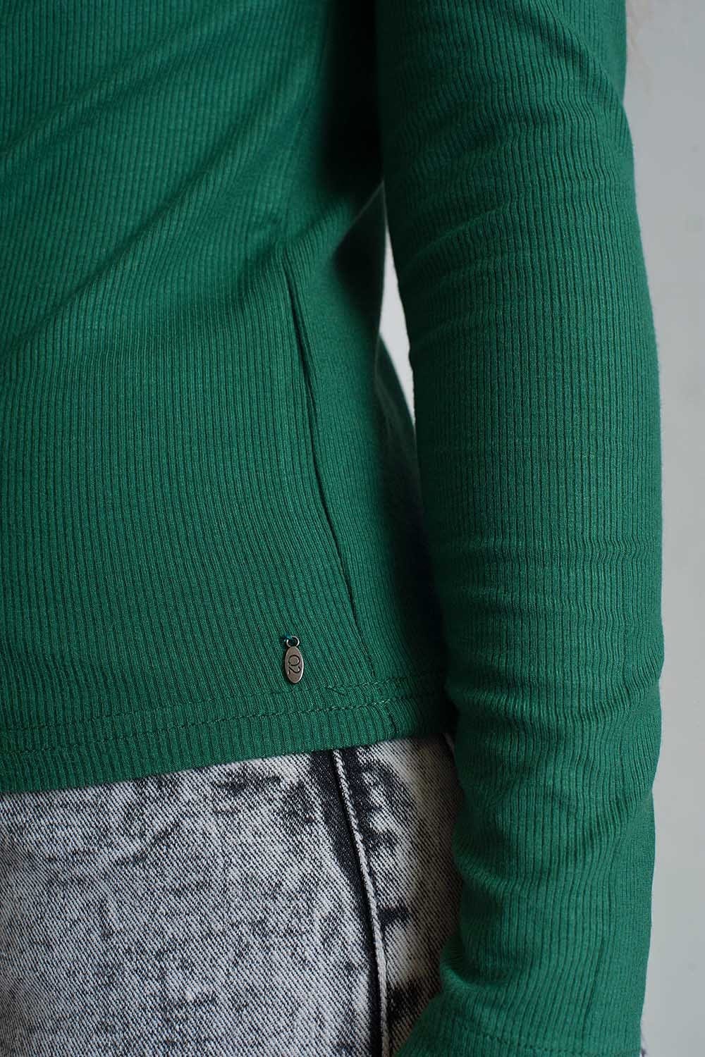 Q2 Women's Sweater Asymmetric Neck Sweater in Green