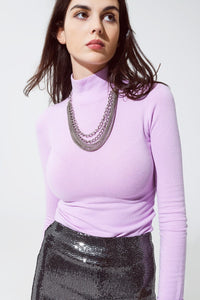 Q2 Women's Sweater Basic Bodycon Fine Knit Sweater In Purple