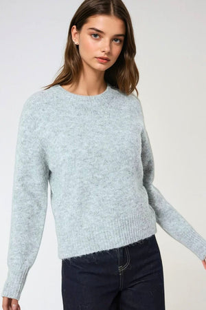 Q2 Women's Sweater Basic Crew Neck Knitted Sweater In Grey