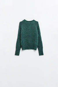 Q2 Women's Sweater Basic Knited Crew Neck Sweater In Emerald Green