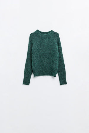 Q2 Women's Sweater Basic Knited Crew Neck Sweater In Emerald Green