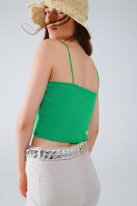 Q2 Women's Sweater Basic Knitted Top In Green With Thin Straps