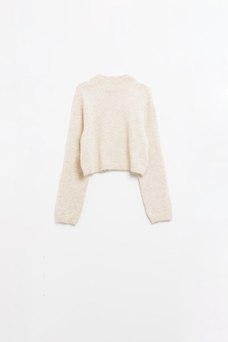 Q2 Women's Sweater Beige Jersey With Long Sleeves And Open Back Detail