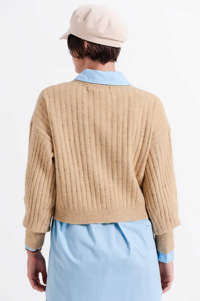 Q2 Women's Sweater Beige Sweater in Stripe