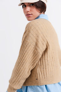 Q2 Women's Sweater Beige Sweater in Stripe