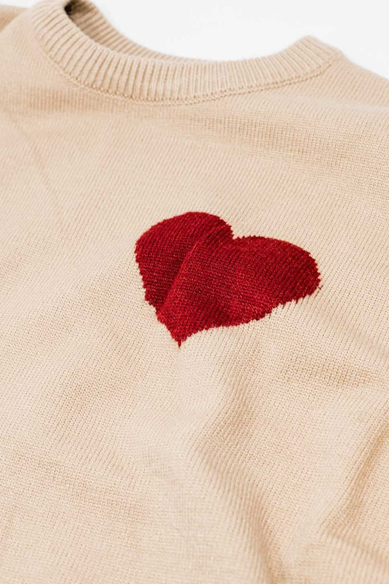 Q2 Women's Sweater Beige Sweater With Red Heart Detail