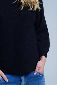 Q2 Women's Sweater Black knitted crew neck sweater