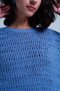 Q2 Women's Sweater Blue Dropstitch Knitted Sweater