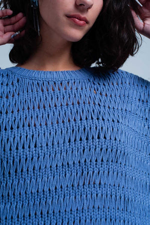 Q2 Women's Sweater Blue Dropstitch Knitted Sweater