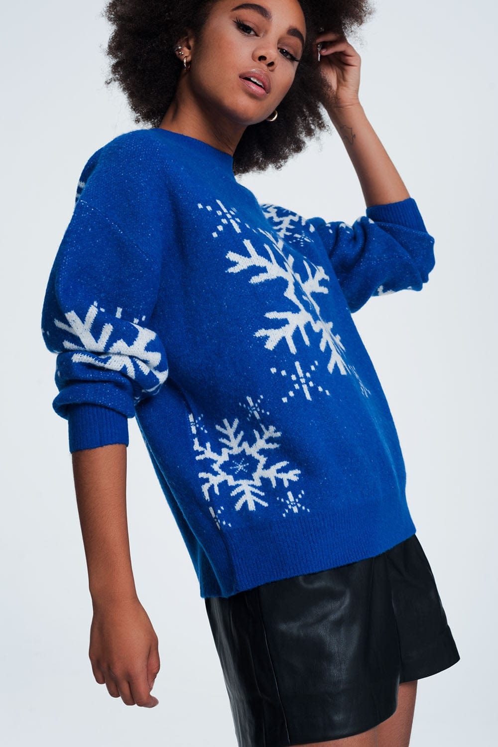 Q2 Women's Sweater Blue Snowflake Sweater