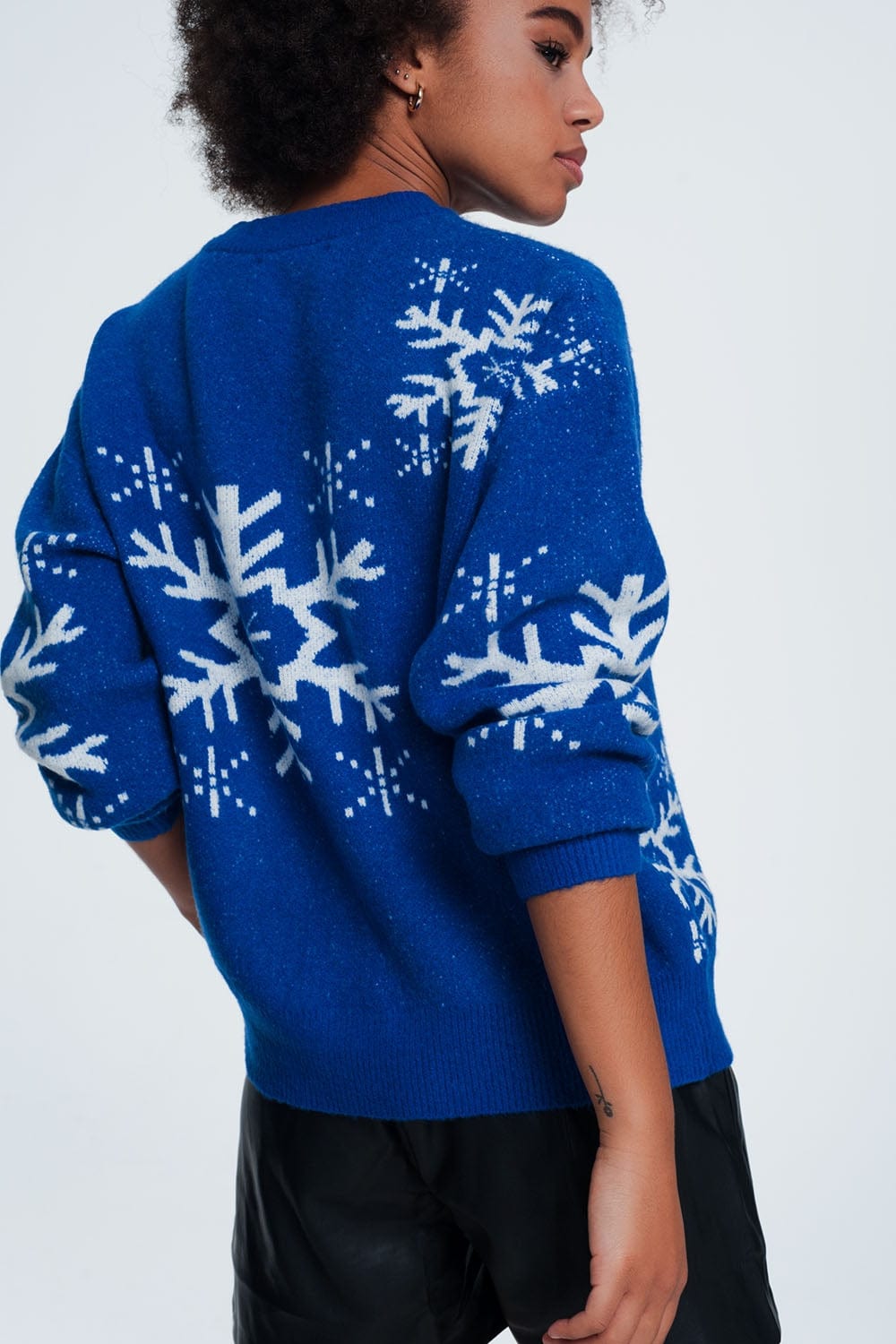 Q2 Women's Sweater Blue Snowflake Sweater