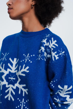 Q2 Women's Sweater Blue Snowflake Sweater