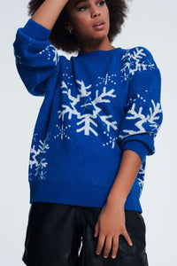 Q2 Women's Sweater Blue Snowflake Sweater