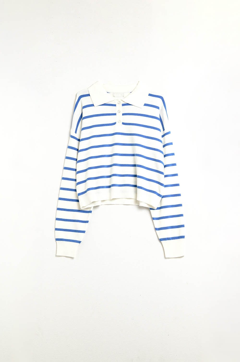Q2 Women's Sweater Blue Striped Soft Knit Polo