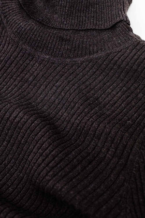 Q2 Women's Sweater Brown Basic Ribbed Sweater With High Neck