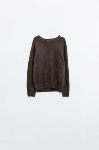 Q2 Women's Sweater Brown Crew Neck Sweater With Seam Detail On Sleeve