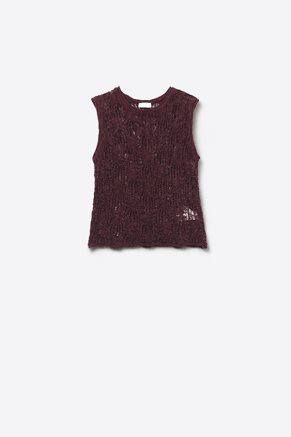 Q2 Women's Sweater Burgundy Purple Crochet Sleeveless Sweater