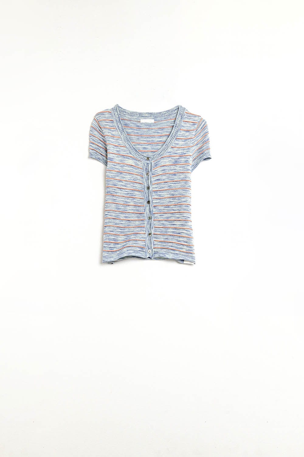 Q2 Women's Sweater Buttoned Sweater In Blue Featuring Orange Stripes