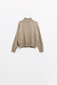 Q2 Women's Sweater Chunky Knit Sweater In Beige With Turtleneck