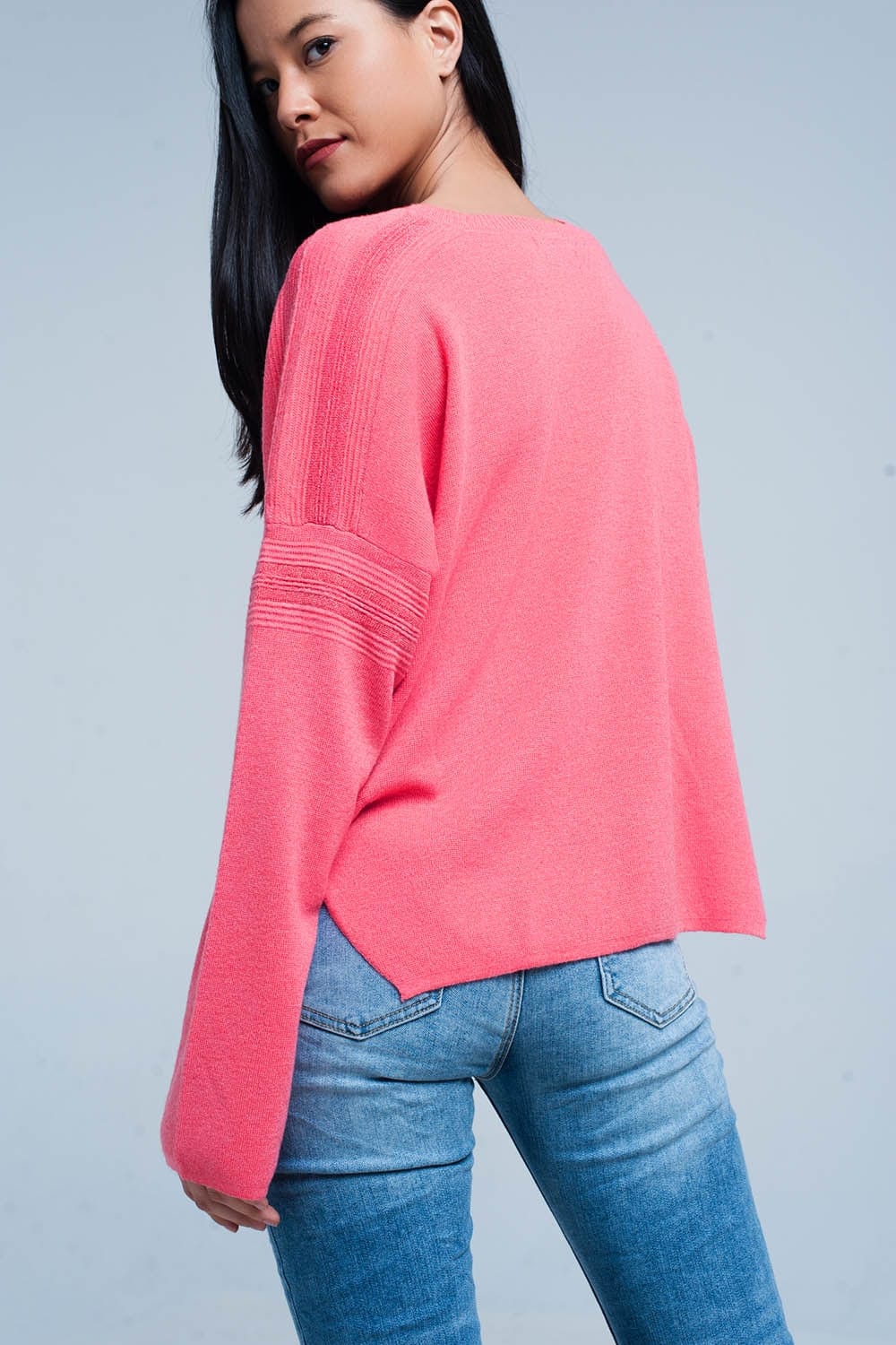 Q2 Women's Sweater Coral Fine Knitted Sweater with Glitter Details