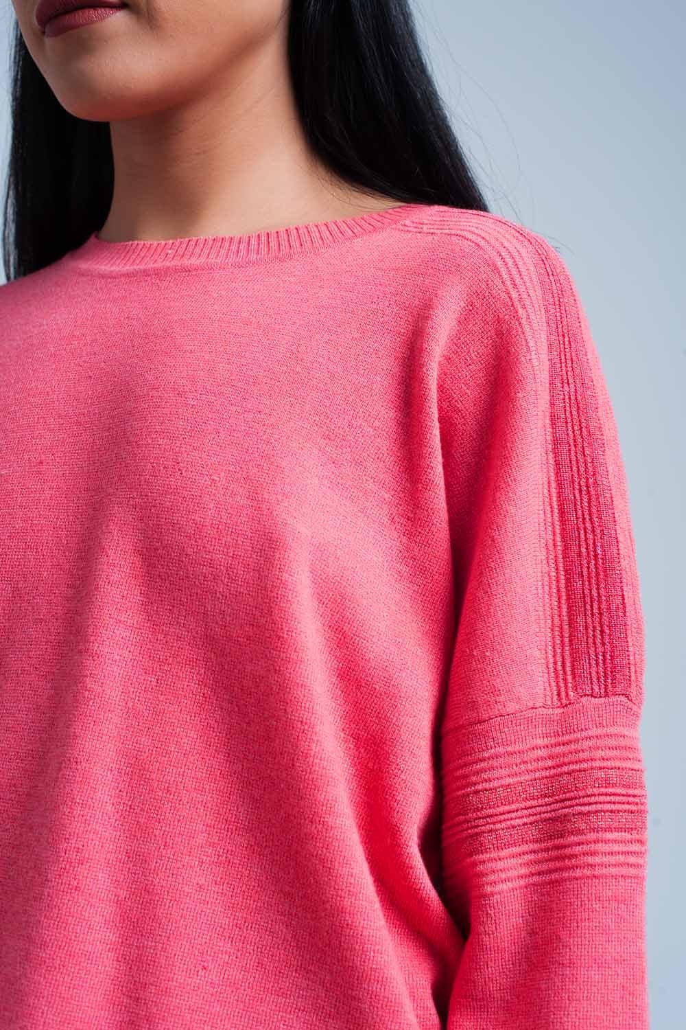 Q2 Women's Sweater Coral Fine Knitted Sweater with Glitter Details