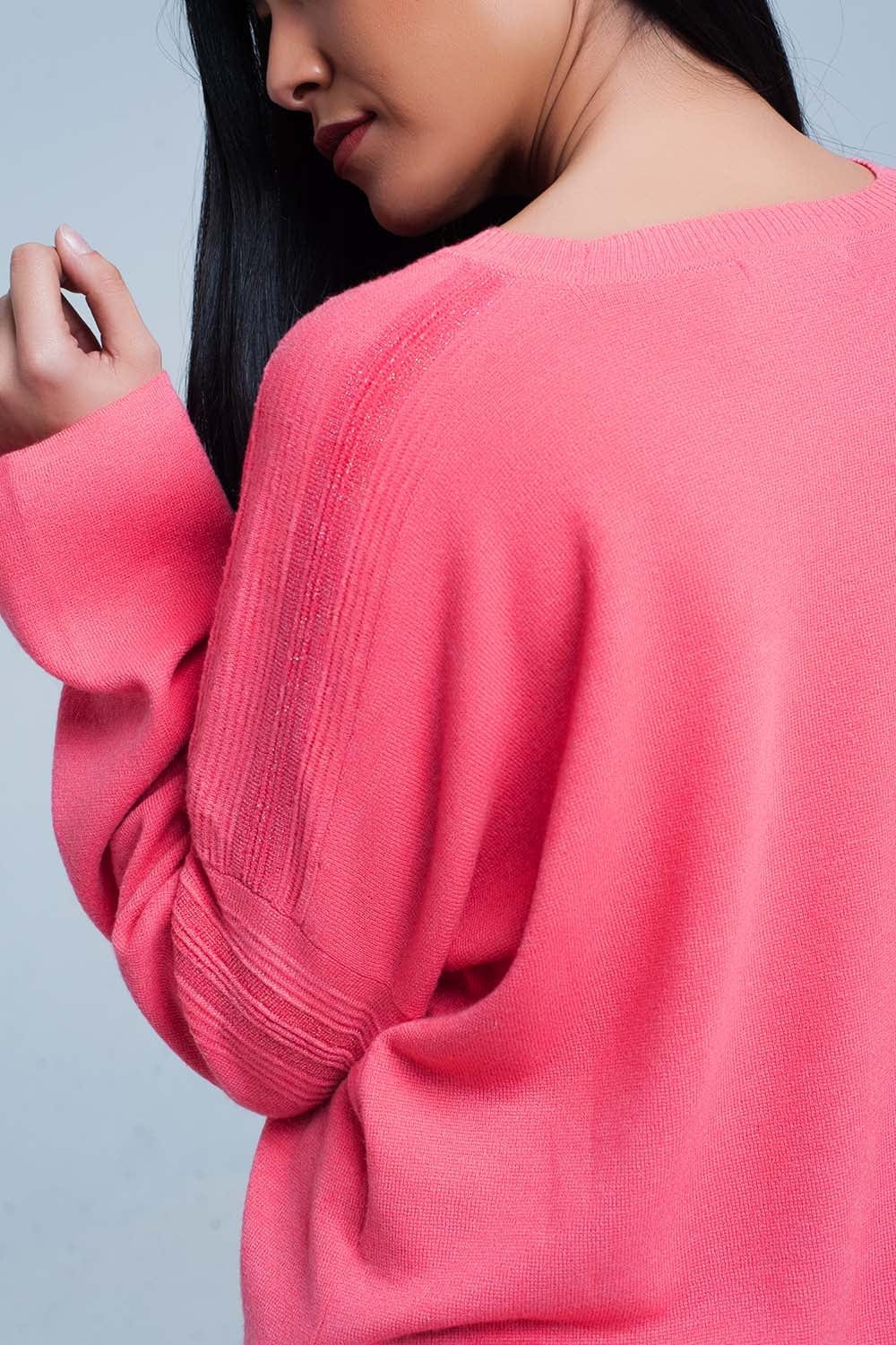Q2 Women's Sweater Coral Fine Knitted Sweater with Glitter Details