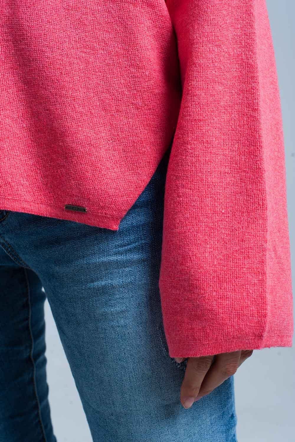 Q2 Women's Sweater Coral Fine Knitted Sweater with Glitter Details