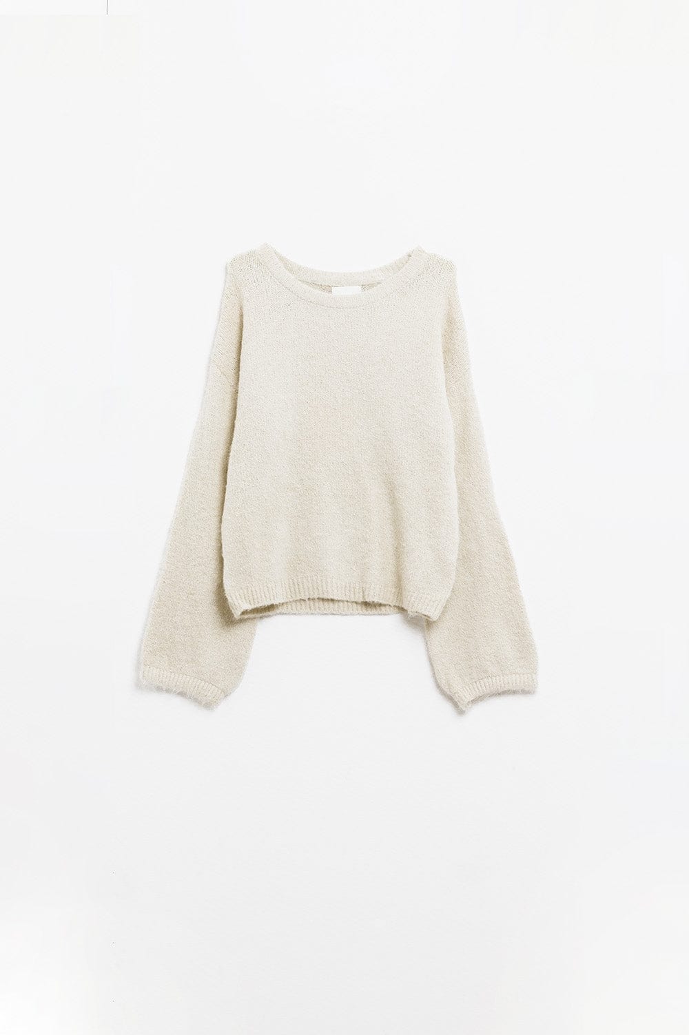 Q2 Women's Sweater Cozy Balloon Sleeve Jumper In Cream