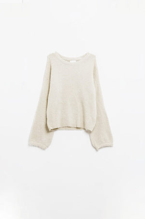 Q2 Women's Sweater Cozy Balloon Sleeve Jumper In Cream