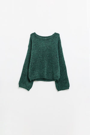 Q2 Women's Sweater Cozy Balloon Sleeve Jumper In Emerald Green