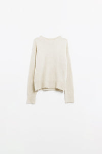 Q2 Women's Sweater Cozy Basic Crew Neck Knitted Sweater In Cream