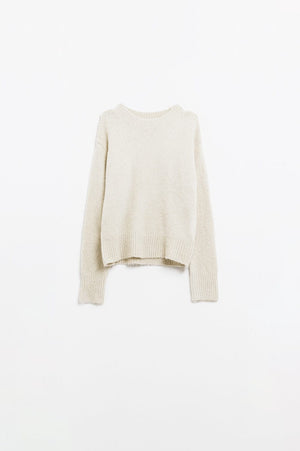 Q2 Women's Sweater Cozy Basic Crew Neck Knitted Sweater In Cream