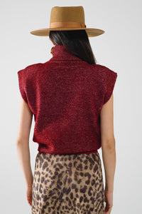 Q2 Women's Sweater Cozy Turtleneck Sleeveless Sweater In Burgundy