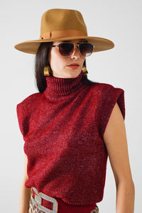 Q2 Women's Sweater Cozy Turtleneck Sleeveless Sweater In Burgundy