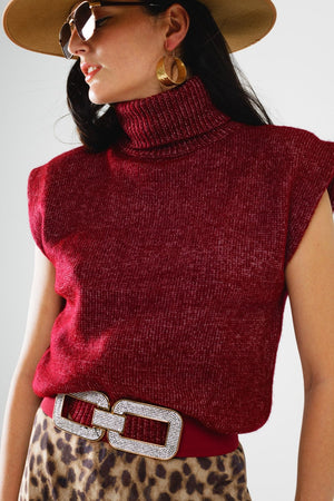 Q2 Women's Sweater Cozy Turtleneck Sleeveless Sweater In Burgundy