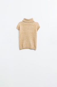 Q2 Women's Sweater Cozy Turtleneck Sleeveless Sweater In Camel