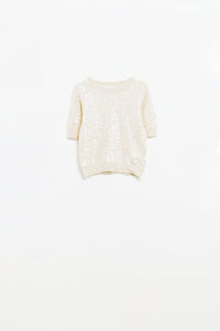 Q2 Women's Sweater Cream Short Sleeve Sequin Sweater