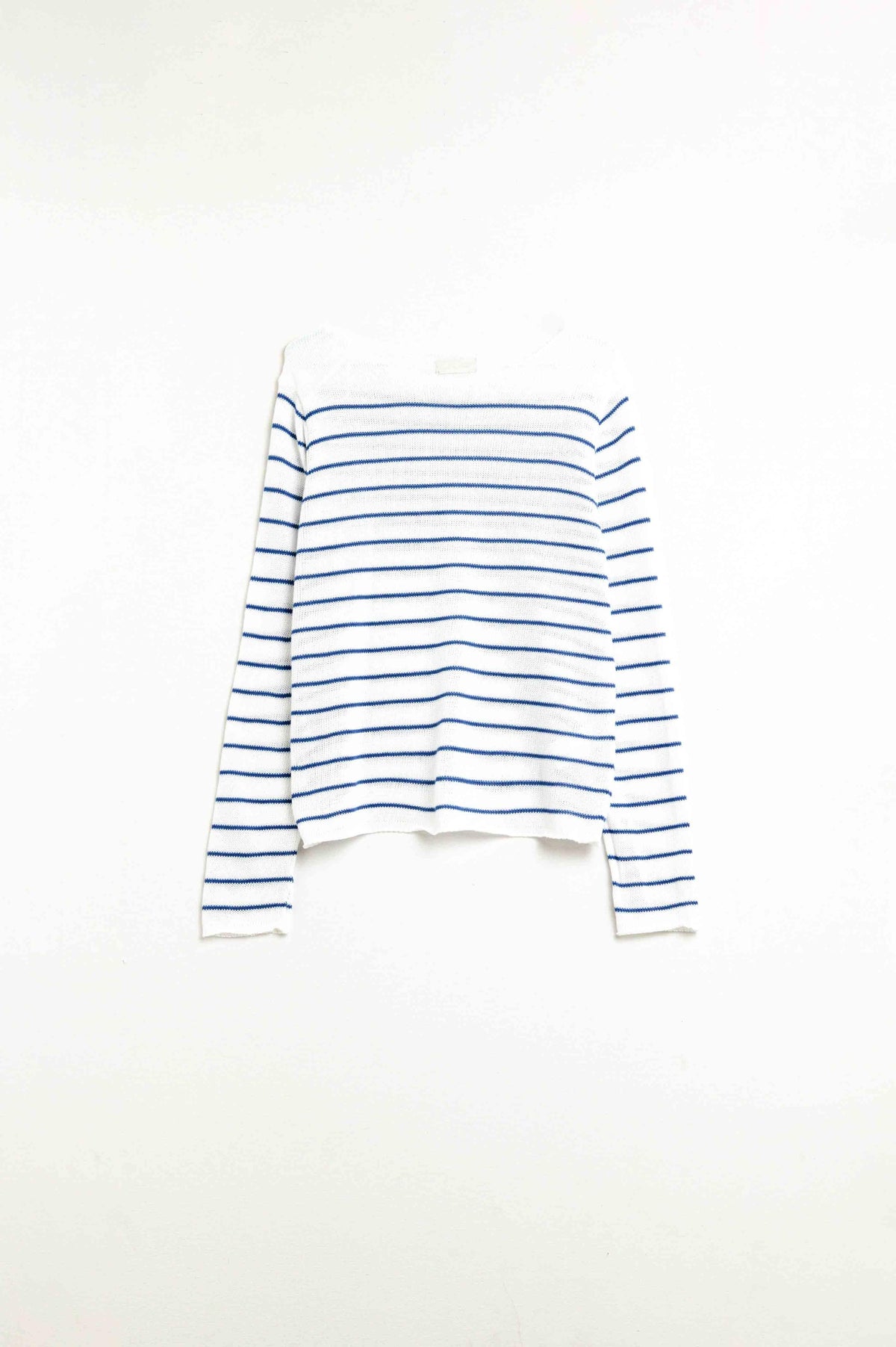 Q2 Women's Sweater Cream Sweater With Blue Stripes Made Of Fine Knit