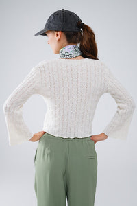 Q2 Women's Sweater Cream Sweater With Flared Sleeves