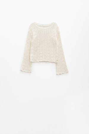 Q2 Women's Sweater Cream Sweater With Flared Sleeves