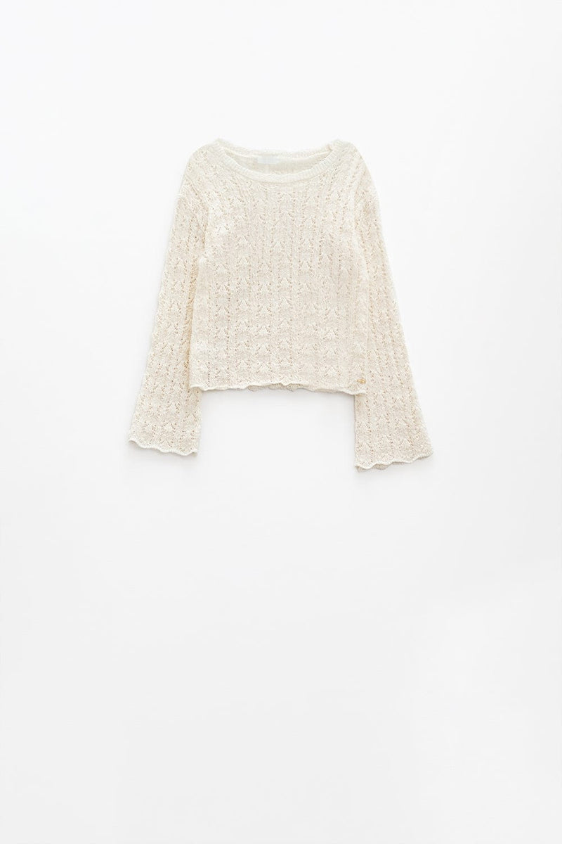 Q2 Women's Sweater Cream Sweater With Flared Sleeves