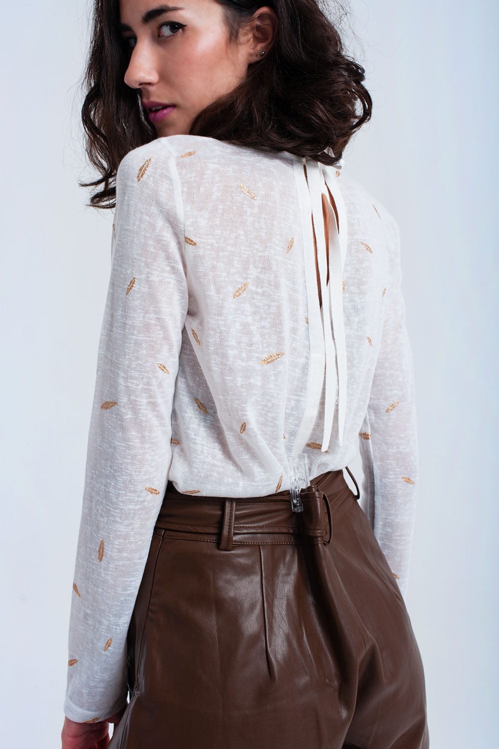 Q2 Women's Sweater Cream sweater with printed detail