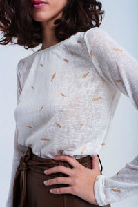Q2 Women's Sweater Cream sweater with printed detail