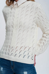 Q2 Women's Sweater Crochet Jumper in Cream